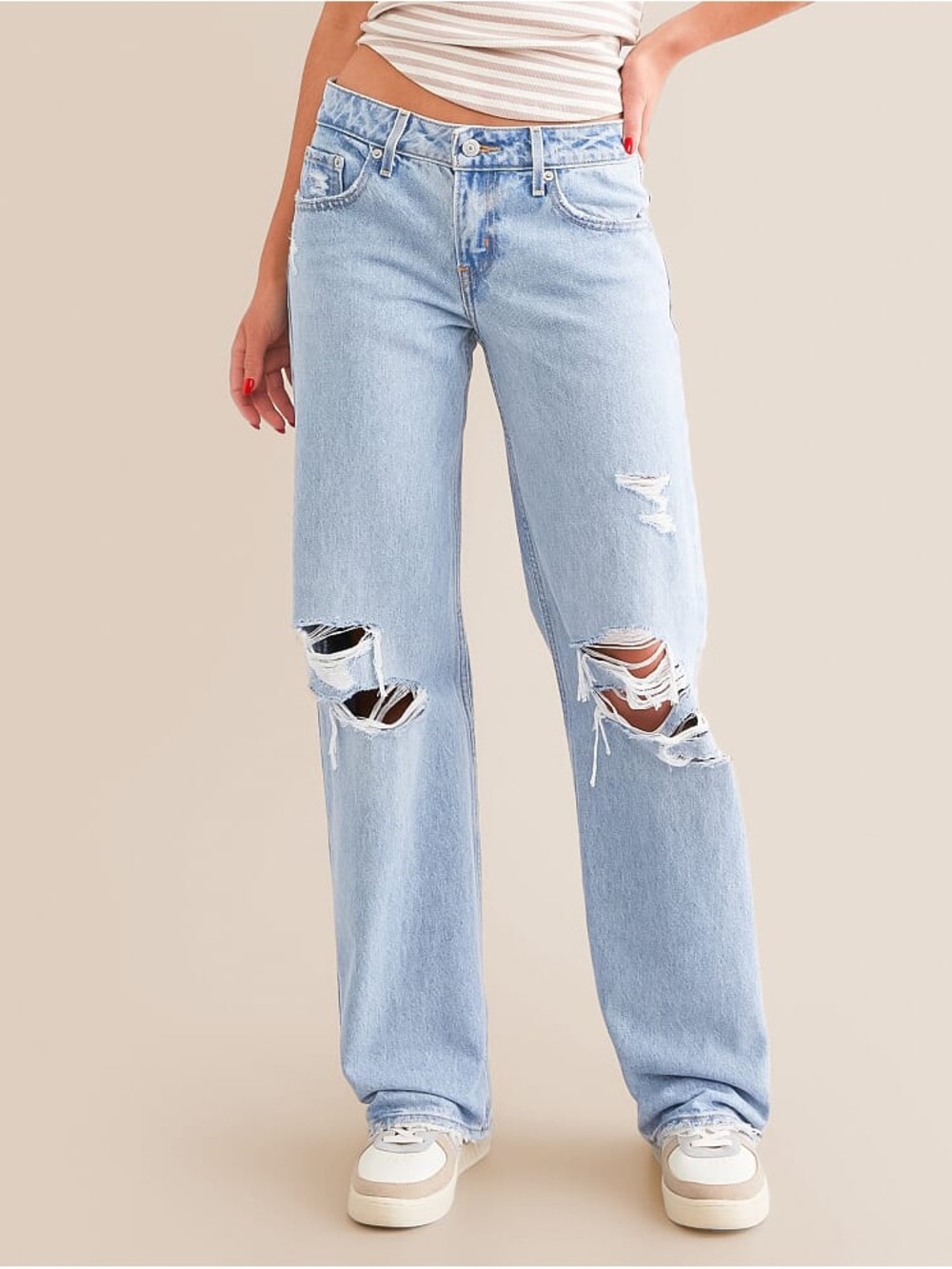 Levi's Low Loose Light Blue Ripped Wide-Leg Jeans Size 25/32